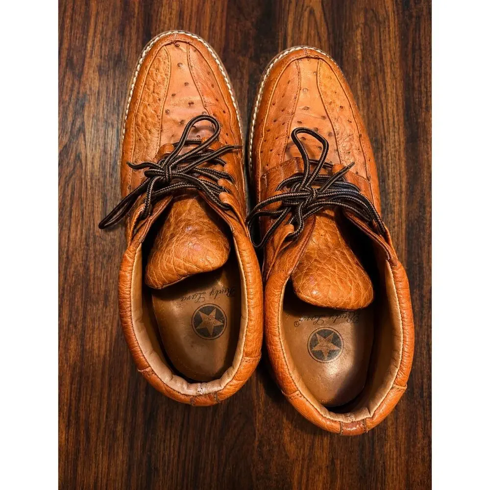 Rudy Lara Genuine Ostrich Leather Sneakers Brown Lace-Up Men's Size 10